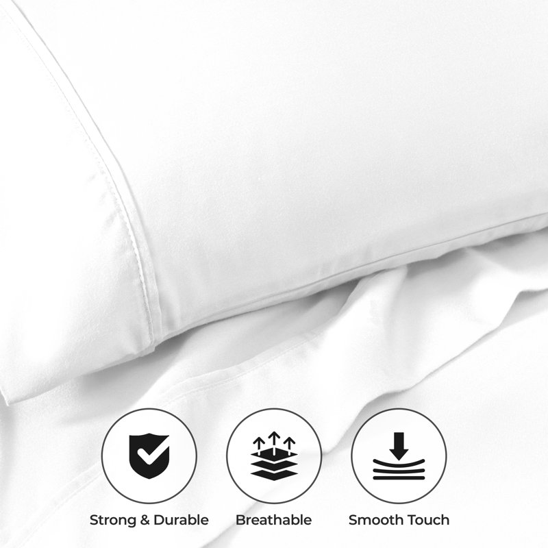 Superior Cotton Blend 800 Thread Count Solid Deep Pocket Bed Sheet Set, White, Split King Sheet Set with 2 Pillowcases