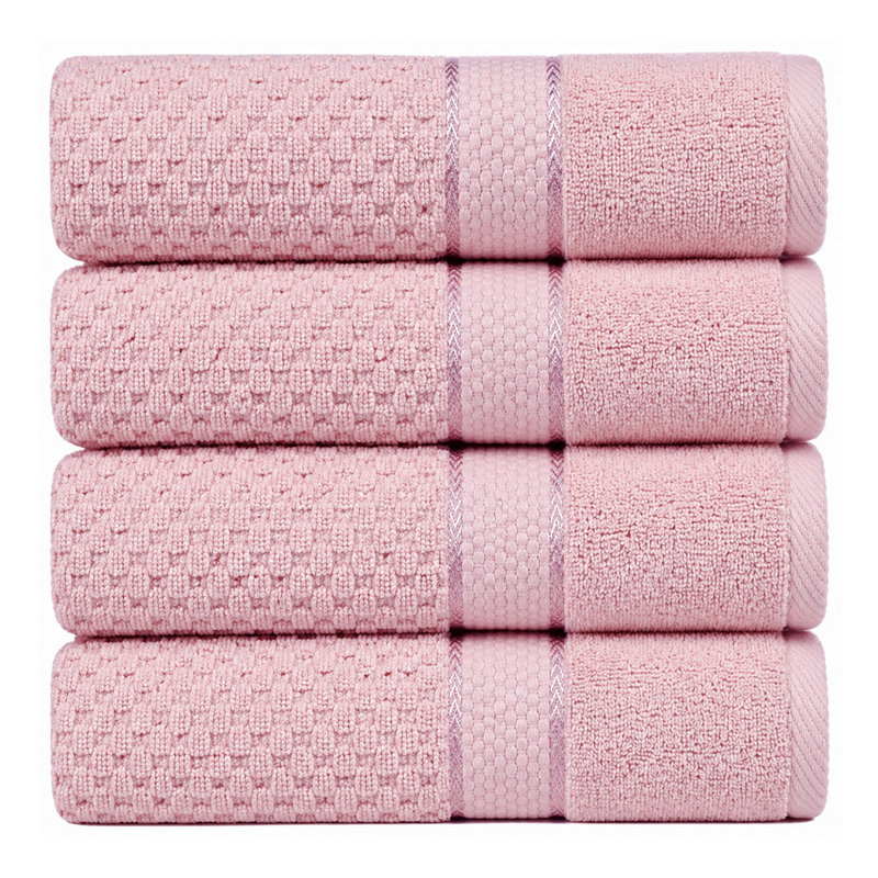 Collection de serviettes essuie-mains texturés 100% coton Hode, Essuie-mains ‑ emballage de quatre, Rose tendre