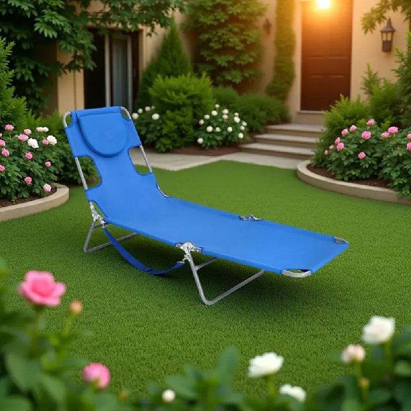 Chaise longue pliante portative avec chaise longue et dossier ajustable avec découpe de visage et de main Structure légère idéale pour la piscine ou les bains de soleil rose ou bleu en option