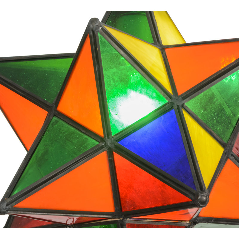 Meyda Tiffany & Stained Glass 1 - Light Pendant, Green/Orange/Yellow, 16" H x 12" W x 12" D