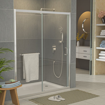 60" - 61" W x 72" H Single Sliding Semi-Frameless Shower Door with Tempered Glass