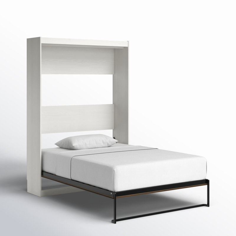 Lit escamotable Tapaktuan avec façade décorative, Blanc/noyer, Double