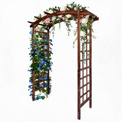 85" Wooden Garden Arbor Arch Trellis for Climbing Plants – Sturdy Fir Wood – Outdoor Wedding & Party Pergola – Arched Top – Carbonized Finish
