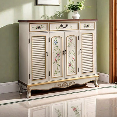 American Vintage Painted Shoe Cabinet 24 Pair Shoe Storage Cabinet