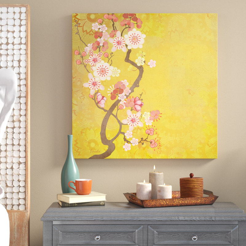 «Tokyo Cherry IV», peinture sur toile, H 30 po x l 30 po, Toile tendue