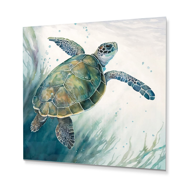 Décoration murale aquarelle tortue nageant I - animaux tortue, H 36 po x l 36 po x P 1 po