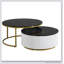 Table basse gigogne ronde moderne cannelée avec tiroir en blanc et or 31,5 po-1026654883