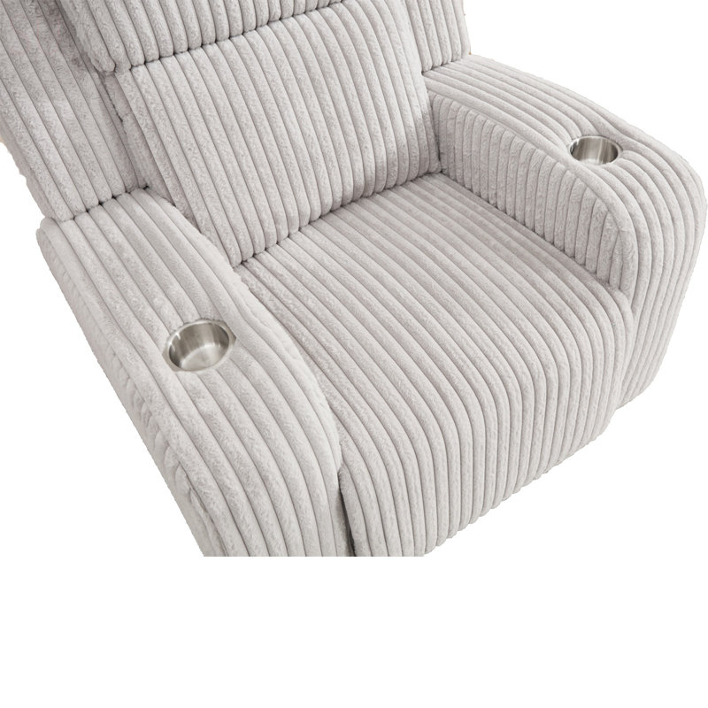 Manual Recliner Sofa Couch 1-Seater With Faux Fur, Cup Holders, And Advanced Comfort For Living Room Relaxation, Recliner