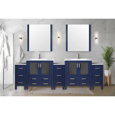 Harborfront 108 in W x 18.25 in D Double Bath Vanity with Side Cabinets and White Ceramic Tops