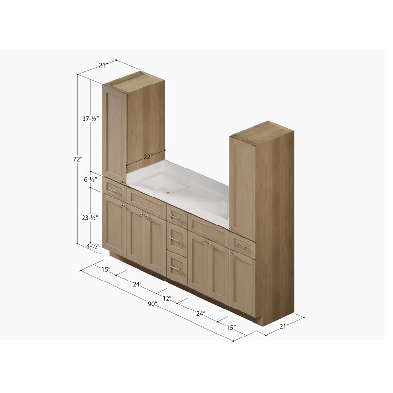 Ensemble de meuble-lavabo double 90 po Disar, Chêne naturel
