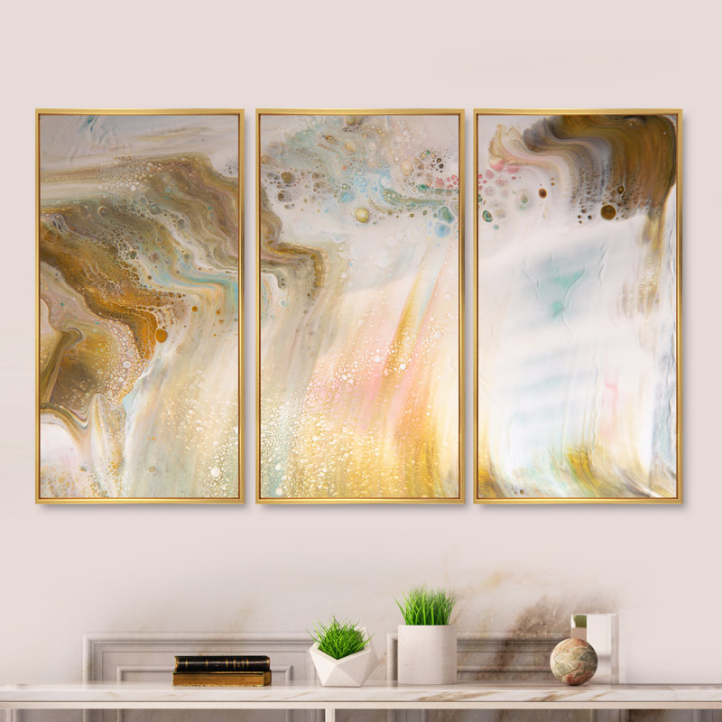 «Fluid Art In Pastel Tones I», ensemble de 3 impressions sur toile, Doré, H 32 po x l 48 po x P 1 po