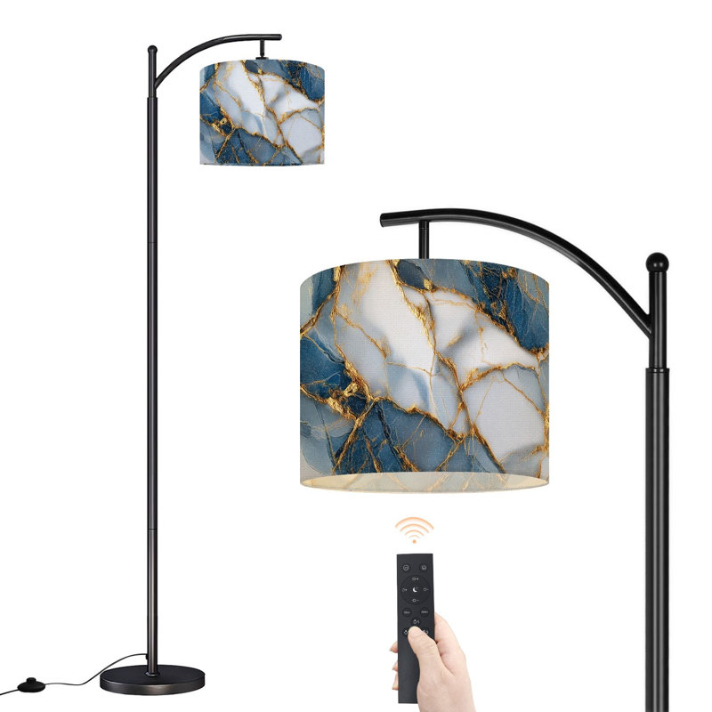 Lampe sur pied à arc Arc de marbre de luxe abstrait texturé marbré bleu or blanc Lampes sur pied avec télécommande DEL Abat-jour réglables Hautes lampes pour lire Bureau Salon