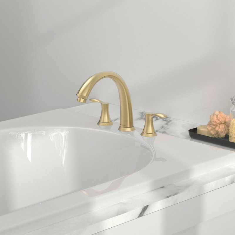 Double Handle Deck Mounted Roman Tub Faucet with Rough-in Valve, Gold