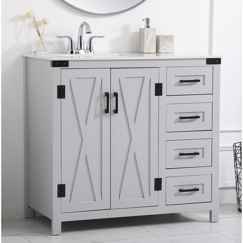 Slayton 36'' Single Bathroom Vanity with Engineered Marble Top, Gray