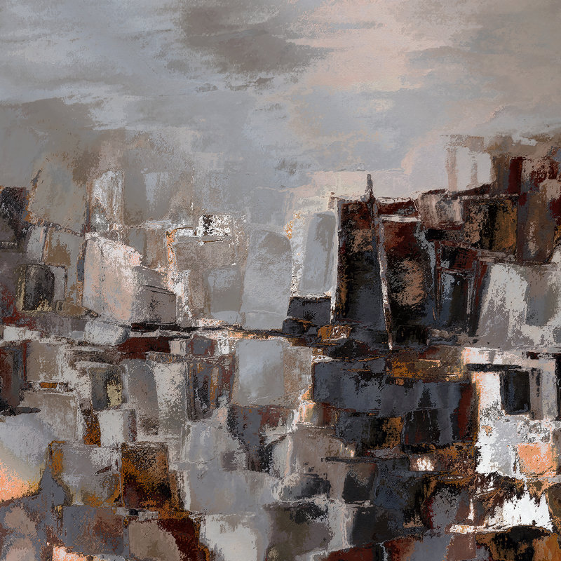 Après-midi grattoirs III - peinture sur toile tendue, H 8 po x l 8 po x P 0,75 po