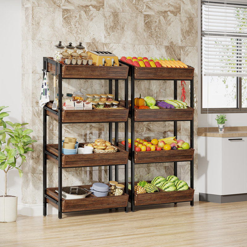 Tall Wood Vegetable Fruit Rack, Brown