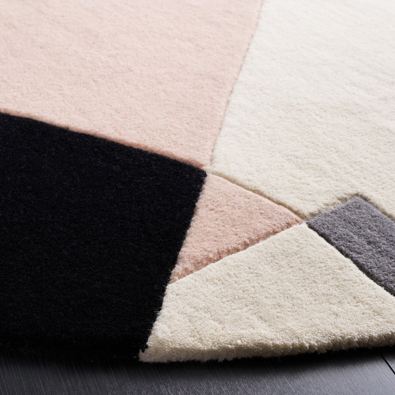 Tapis rose / ivoire, Rond 6 pi