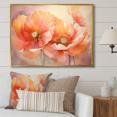 Coral Poppies Romantic Impression VI - Art mural de coquelicots pour le salon
