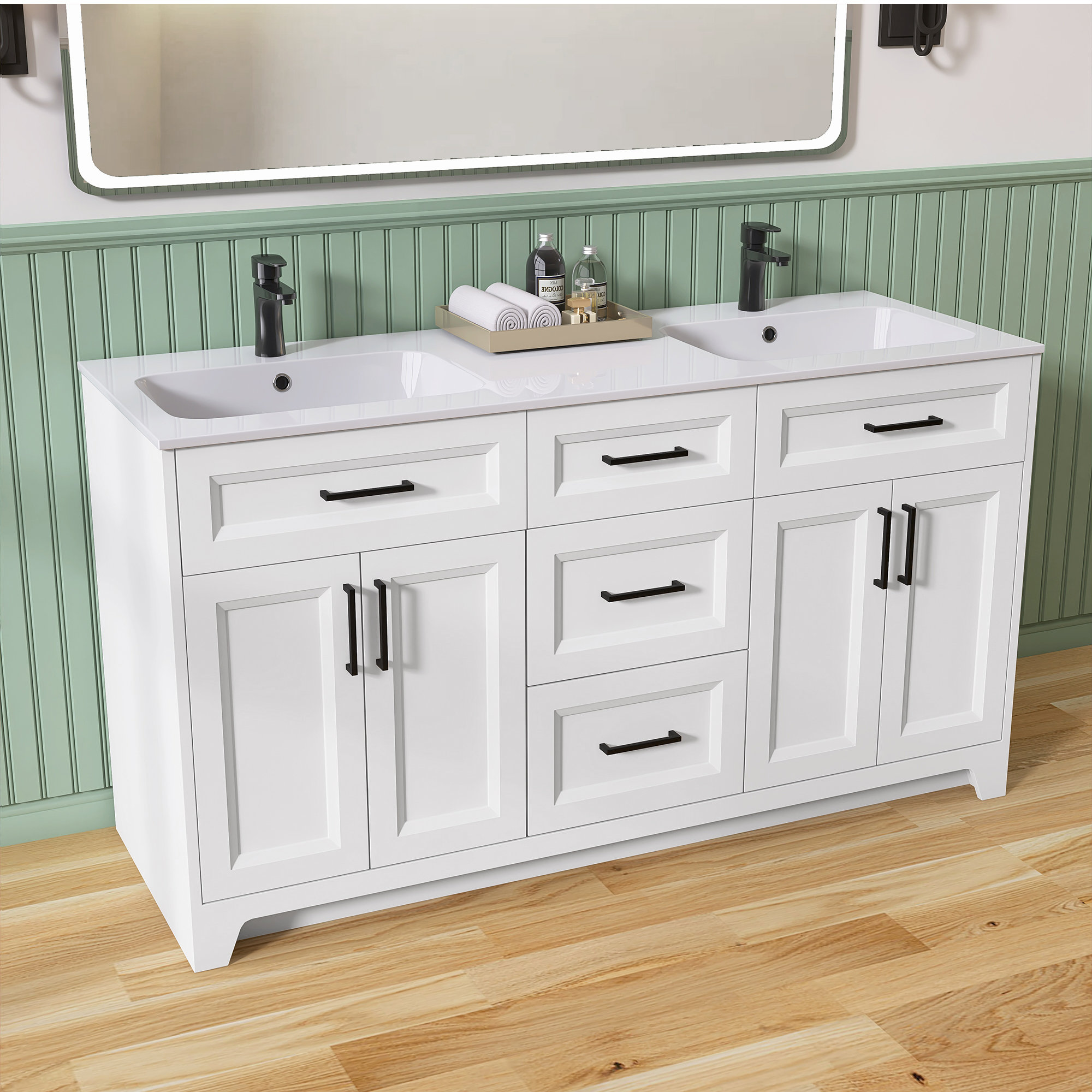 Wildon Home® Elze Solid Wood 60'' Double Bathroom Vanity with Solid Surface Top | Wayfair