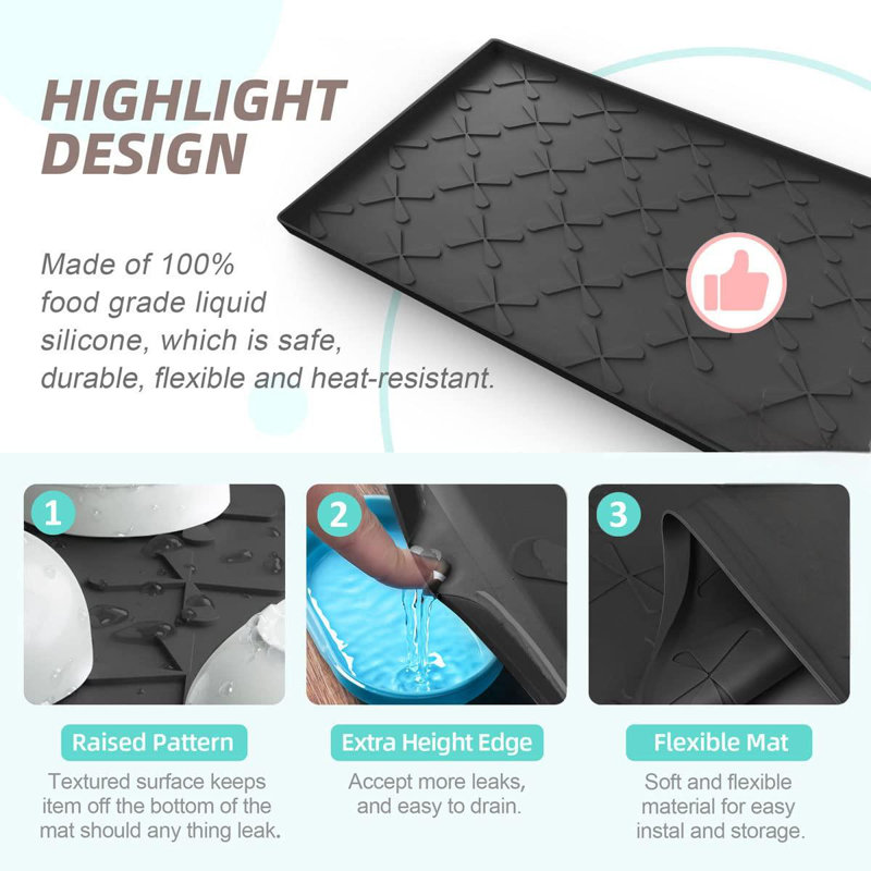 Sous le lavabo, imperméable à l'eau, tapis de cuisine en silicone, Noir