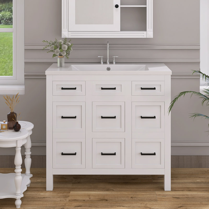 36 po X P 18 po P x 34 po Meuble-lavabo autoportant simple H blanc avec plateau en marbre de culture blanc