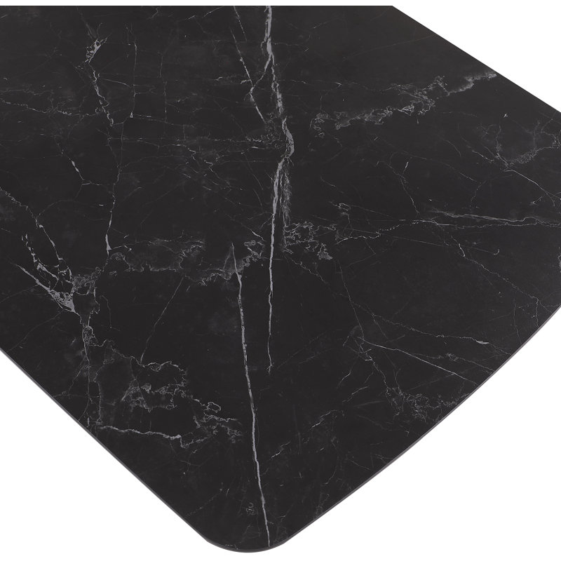 Niya 71" Stone Dining Table, Black, Brushed Silver