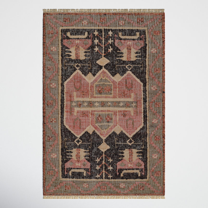 Rectangle Dariela Area Rug in Red/Black/Beige, Rectangle 3'6" x 5'6"
