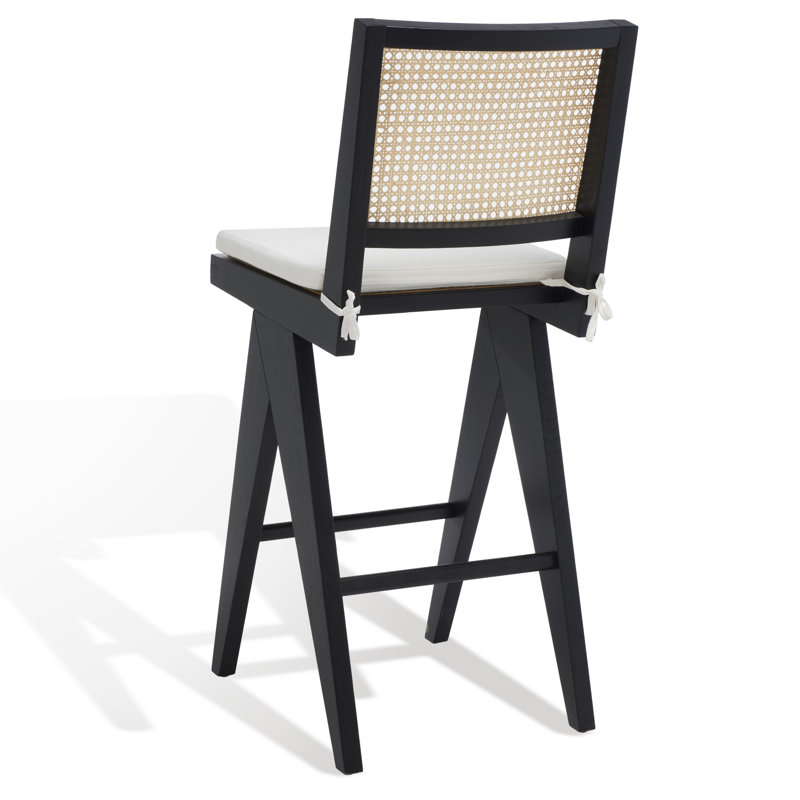 Colette Rattan Barstool, Black/Natural, Bar Stool (28.7" Seat Height)