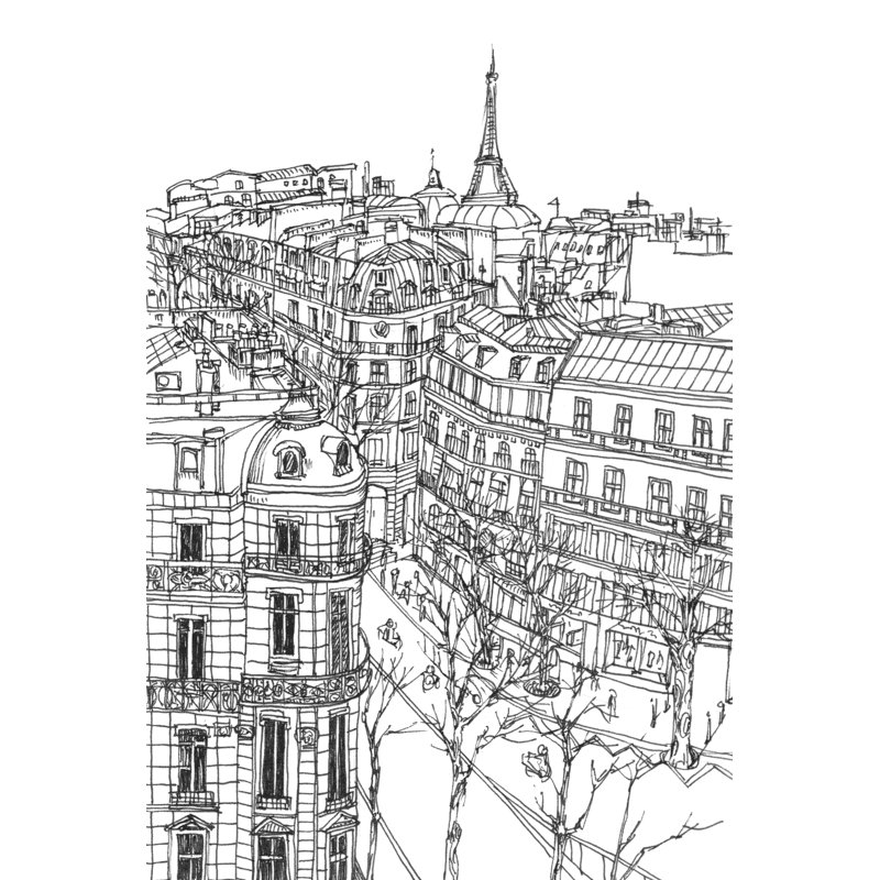 City Scene IX - Print on Canvas, 30 cm H x 20 cm W, Black Floater Frame