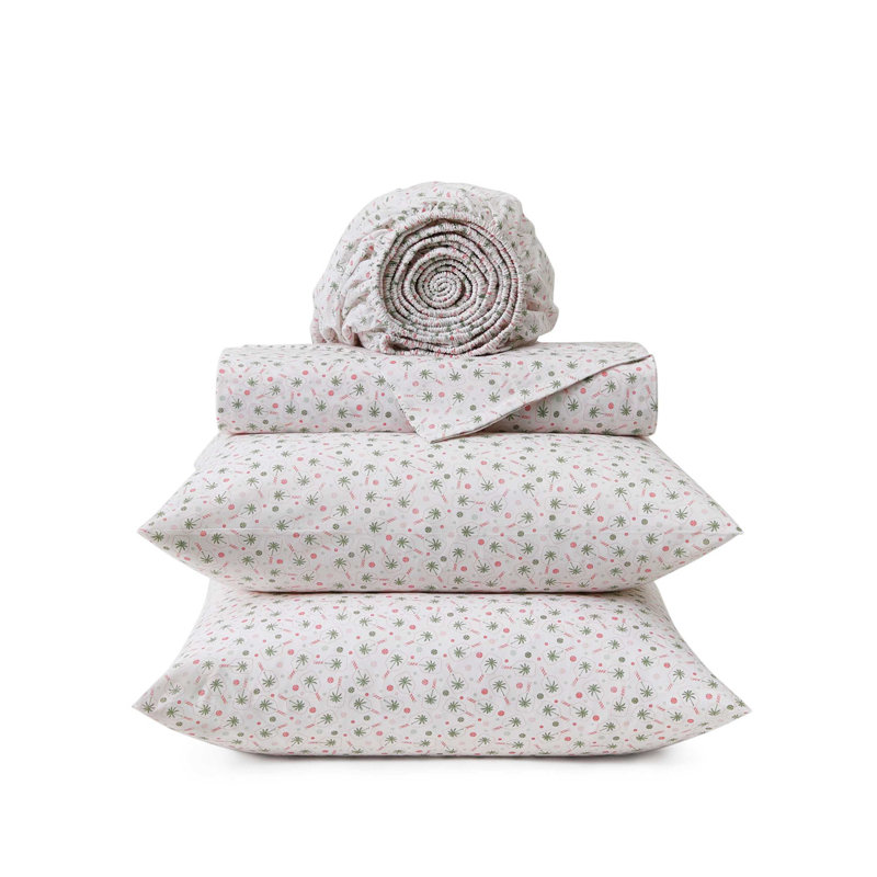 Tommy Bahama Printed Percale Cotton Sheet Set, King Sheet Set with 2 Pillowcases, Pink Picklebal Palm 