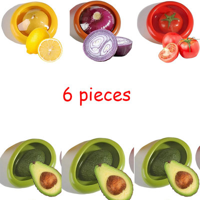 Ensemble de 6 contenants de rangement en silicone pour fruits et légumes pour réfrigérateur, contenant à oignons, garde-avocat, économiseur de tomate et porte-citron (couleur aléatoire)