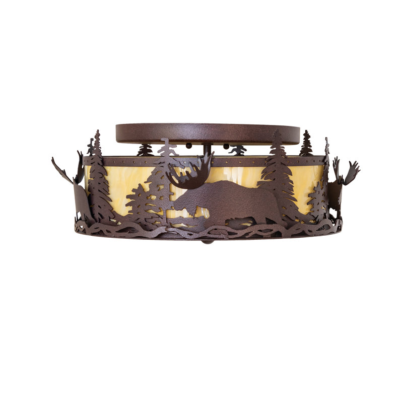 2 - Light Flush Mount, Distressed Rust