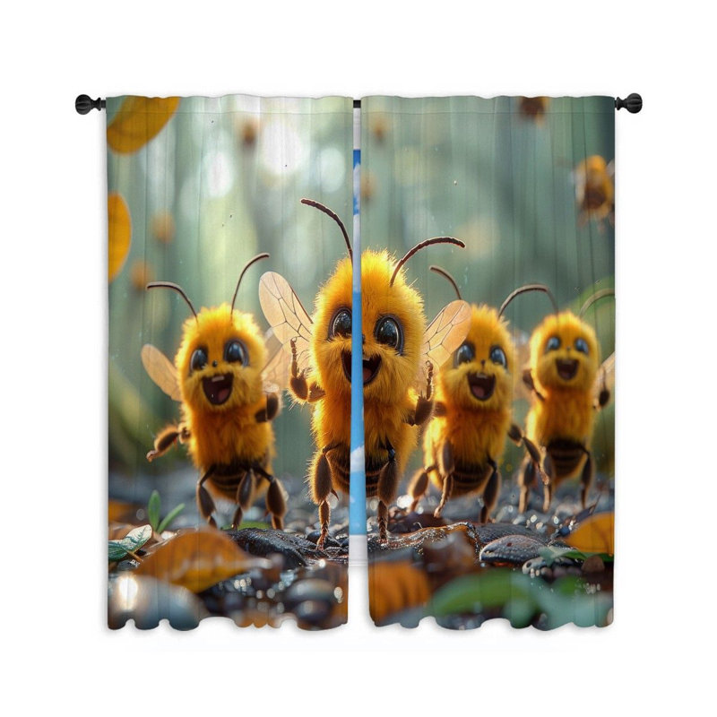 «Happy Bees», rideaux de fenêtre, rideaux ludiques - 2 panneaux, L 20 po x L 84 po