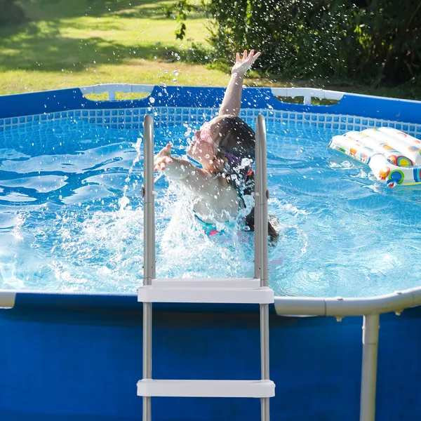 Échelle de piscine 4 marches 52 po avec cadre gris fer et marches blanches