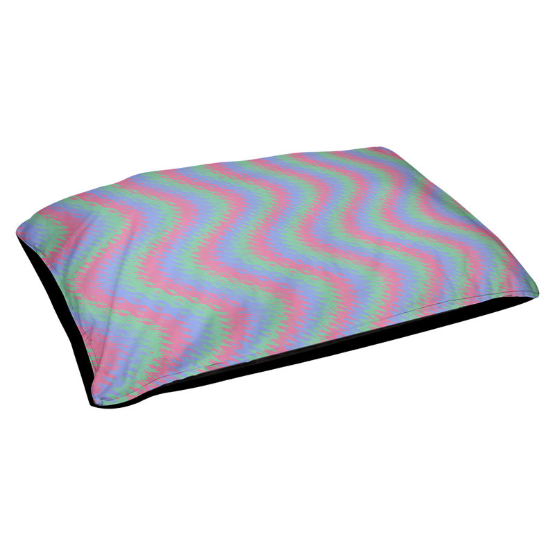 Oreiller pour chien à rayures ondulées pastel Campion, Moyen (L 29,5 po x P19,5 po x H 9,5 po), Rose/Vert/Bleu