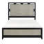 Grand lit contemporain en bois massif, cadre gris anthracite, panneaux gris et tête de lit équipée à DEL pour chambre à coucher, panneaux, rétroéclairage intégré