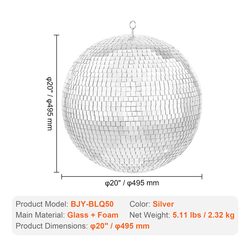 Grande boule disco en argent avec anneau suspendu, 20"