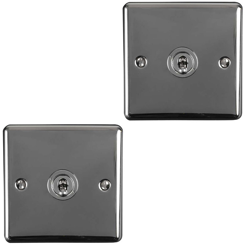 2 PACK 1 Gang Single Retro Toggle Light Switch BLACK NICKEL 10A 2 Way Plate, Satin Black, Black