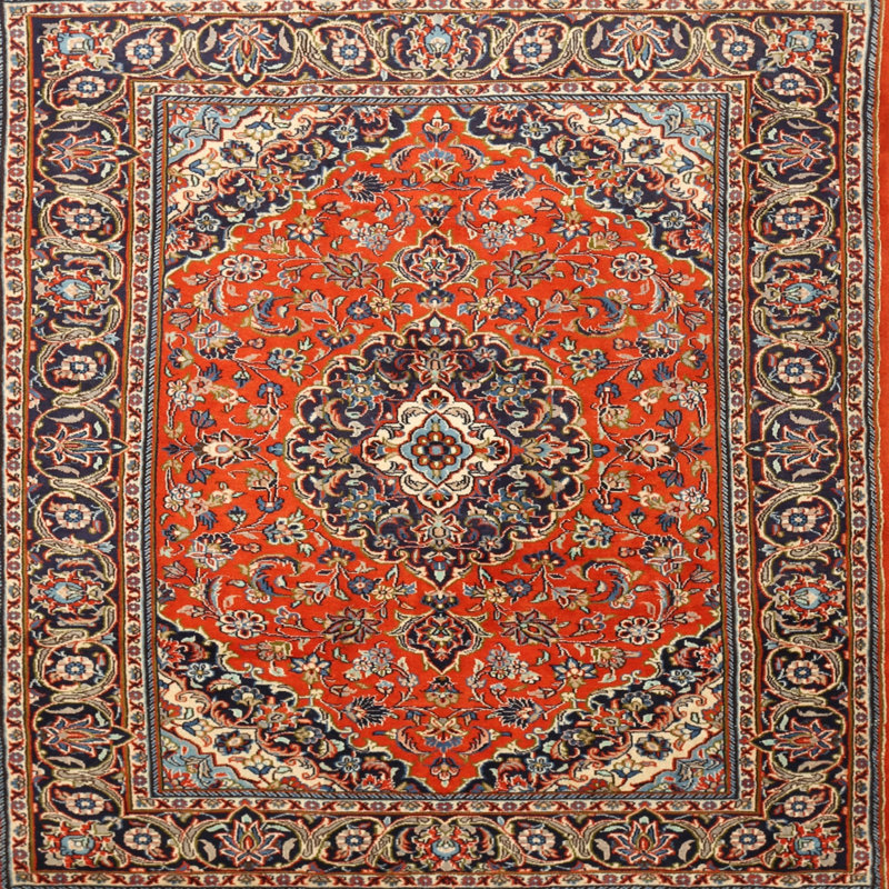 Tapis traditionnel mehroon/noir/crème Ralfs, Carré 6 pi