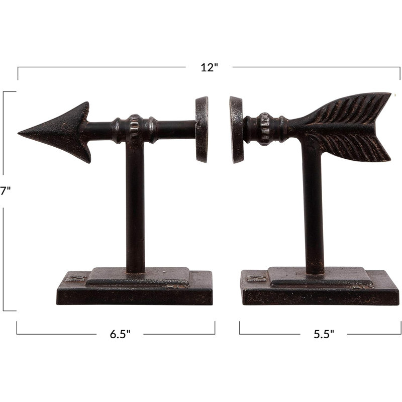 Bronze arrow-shaped cast iron bookend (2-piece set)