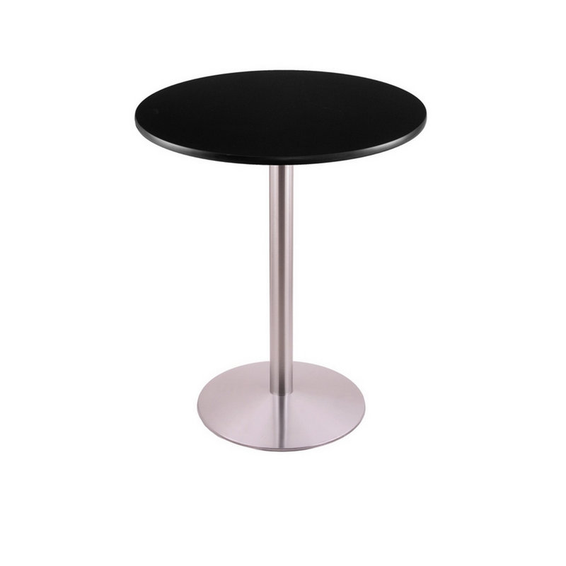 Bar Height Pedestal Table, 30" L x 30" W, Stainless, Brown