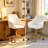 Adjustable White PU Leather Office Chair with Wheels, Ergonomic Swivel Vanity Chair with Gold Metal Base-1006254225