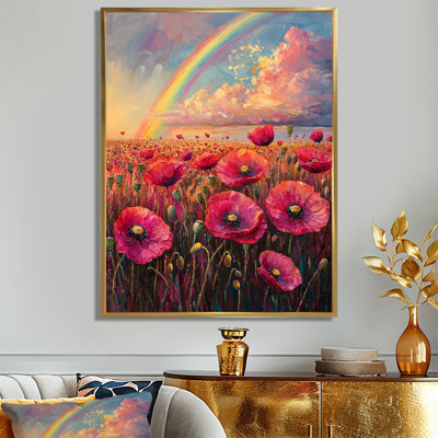 «Rainbow Over The Poppy Fields II», reproduction d'art sur toile arc-en-ciel