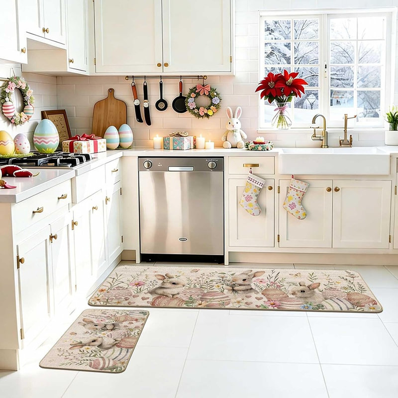Tapis de cuisine de lapin de Pâques - multicolore - ensemble de 2 tapis de cuisine antidérapants, décoration de Pâques au printemps