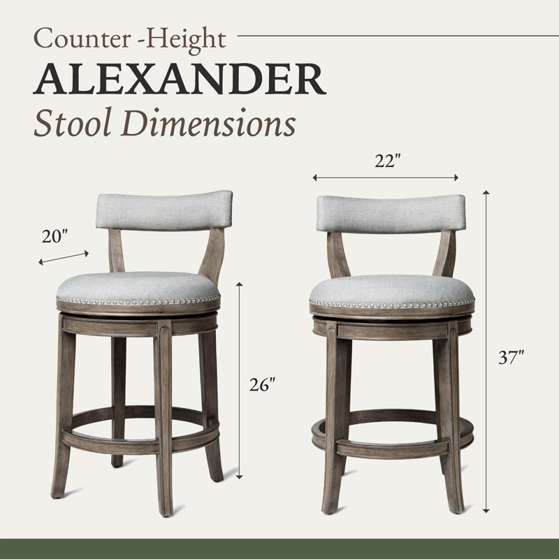 White Oak Swivel Counter Stool with Upholstered Seat