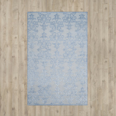 Harger Hand Tufted Wool/Viscose Geometric Rug in Blue