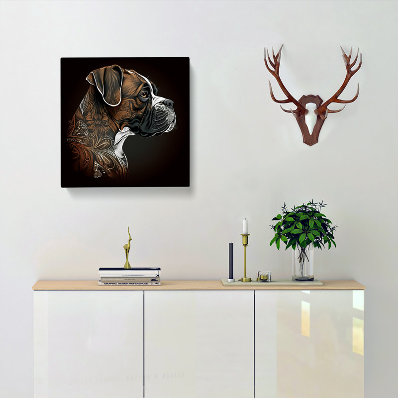 Boxer Dog Ornamental Art No.1 - Print, 50cm H x 50cm W x 3cm D