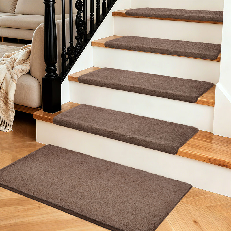 Tapis d'escalier intérieur antidérapant 14 pièces avec 1 tapis d'atterrissage (brun, ensemble de 15), Brun