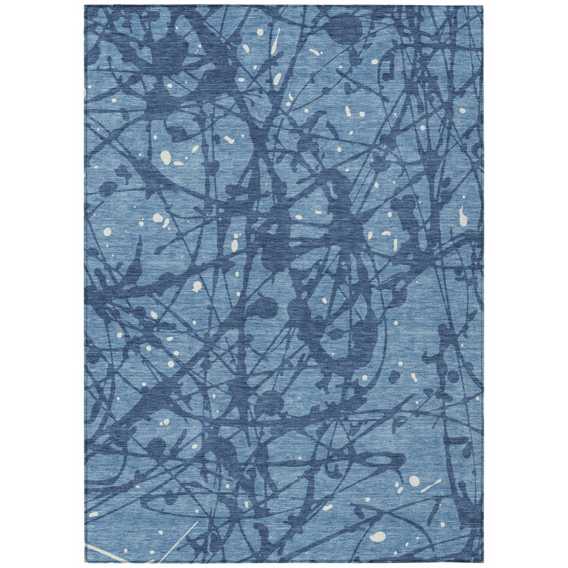 Machine Washable Indoor/Outdoor Chantille ACN2597 Abstract Rug, Denim, 9' x 12'