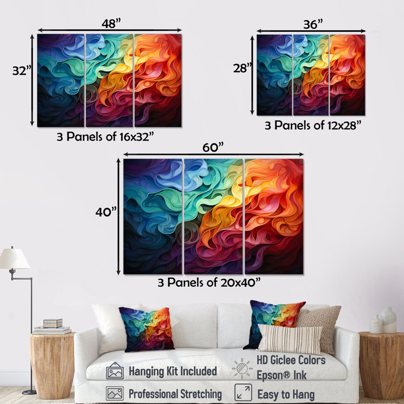Multicolor Op Art Symmetometric Illusions I - ensemble d'art sur toile Op, Toile tendue, H 40 po x l 60 po x P 1 po